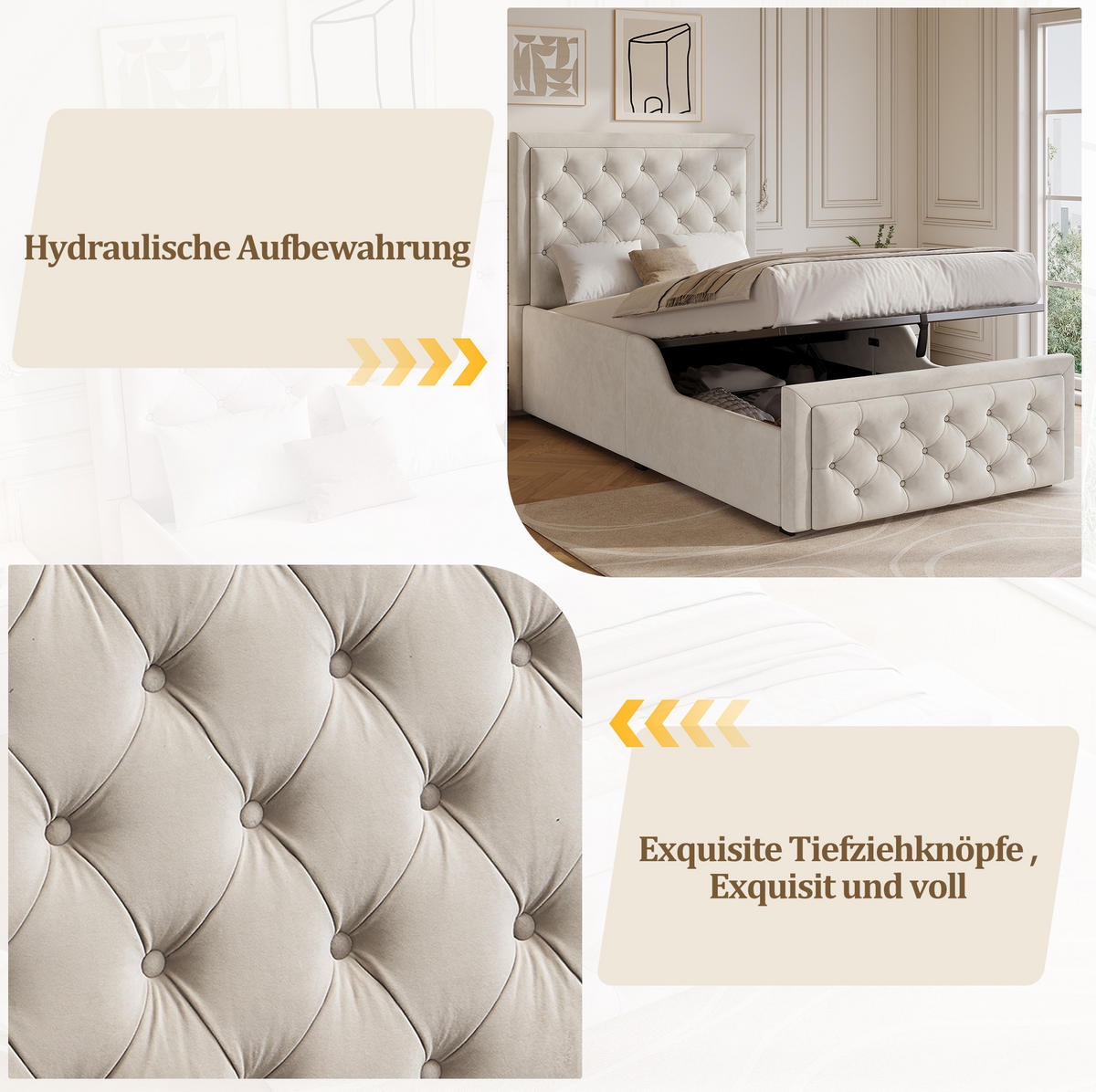 KINDERBETT 90/200 cm aus Samt mit hydraulischem Stauraum Beige - Beige, Holzwerkstoff (90/200cm) - Modenvie