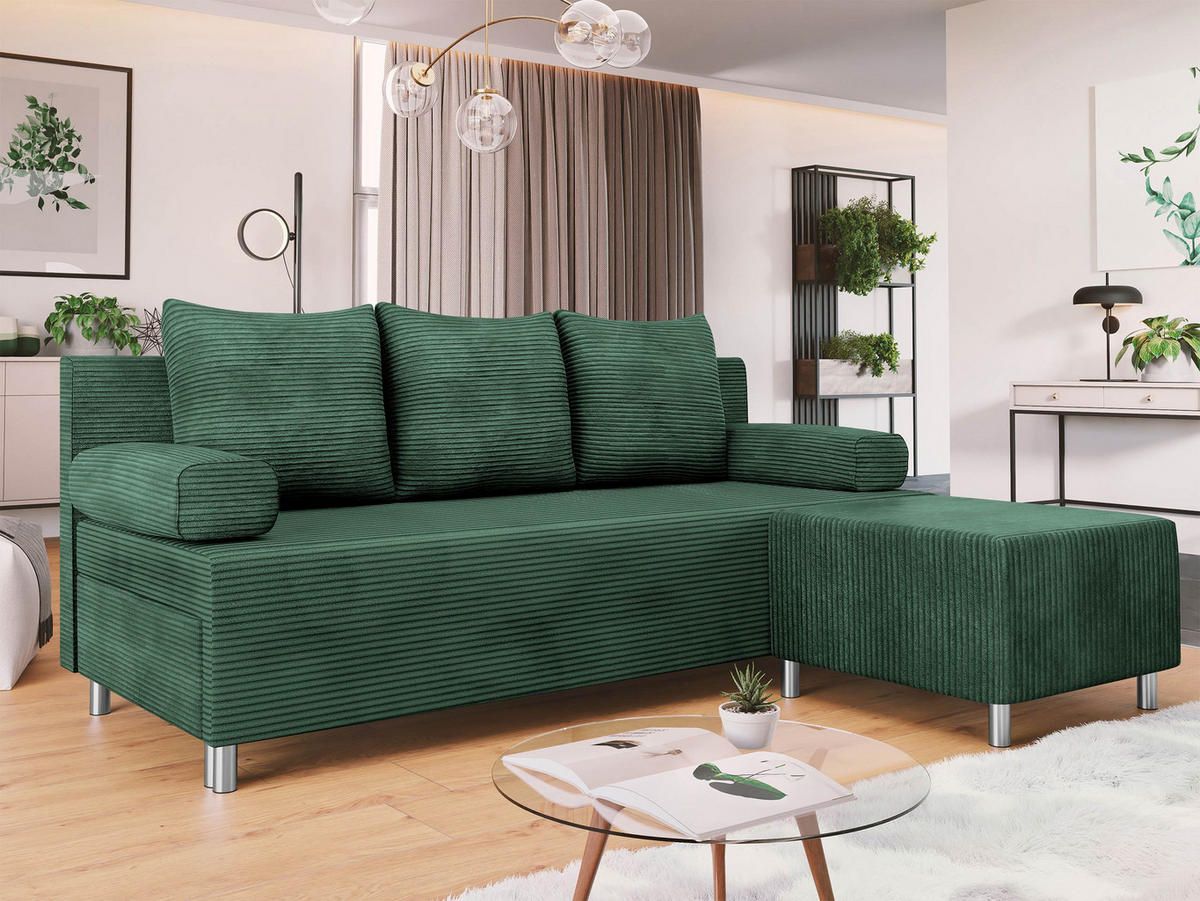 CANAPEA EXTENSIBILA Dover Reiat cu taburet - culoare crom/verde, material plastic/material textil (192/80cm) - MIRJAN24