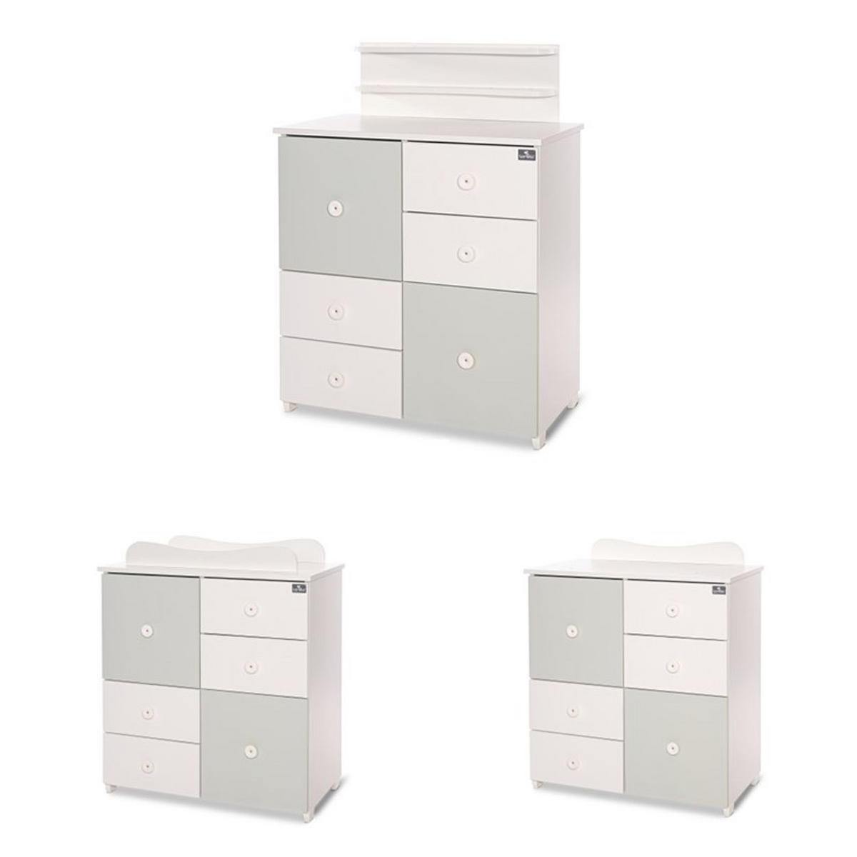 KOMMODE Cupboard grün 83 x 71 cm, 4 Schubladen, 2 Türen, Regalboden, Wickelplatz, umbaubar - Grün, Holzwerkstoff (71/96/83cm) - Lorelli