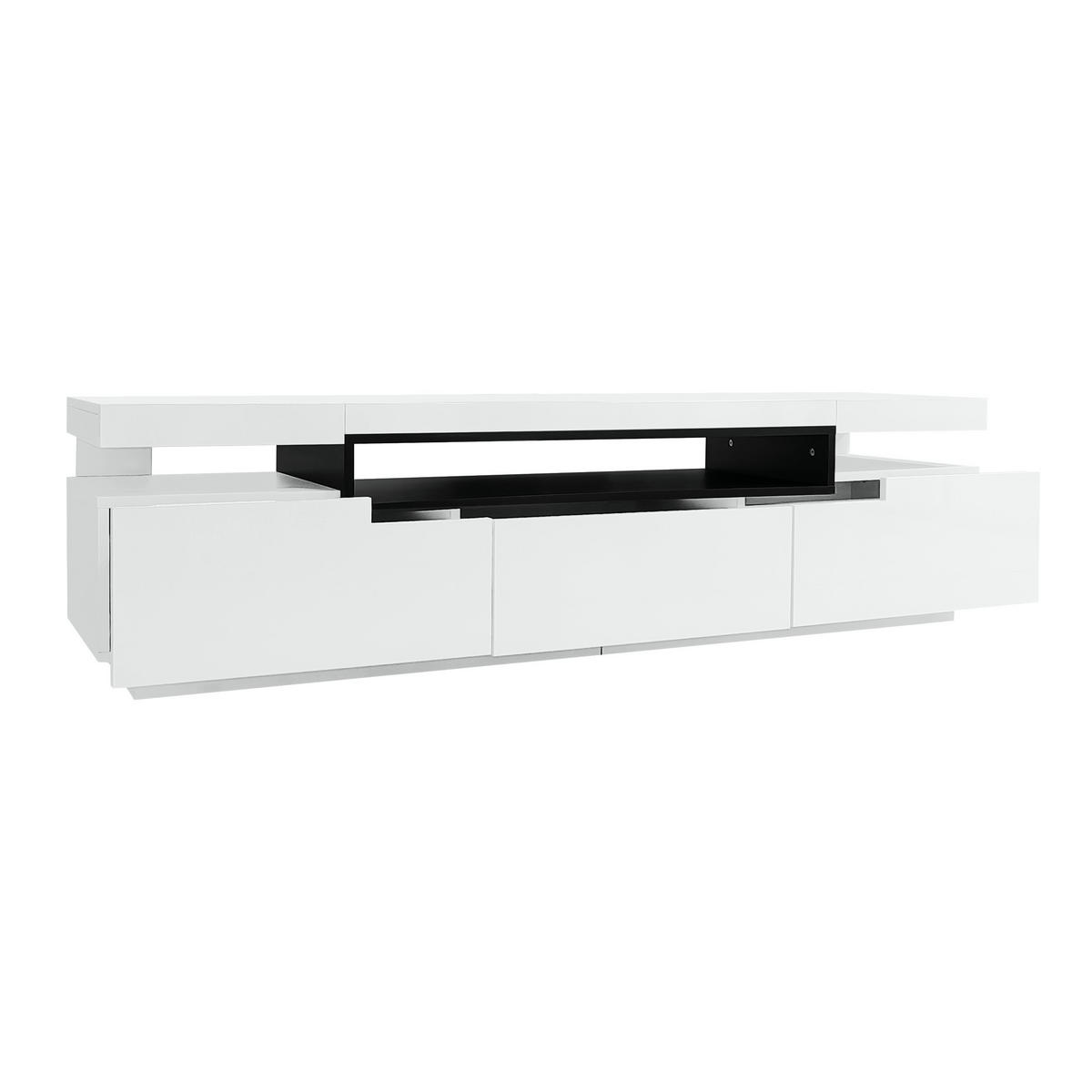 TV-SCHRANK mit Hochglanzfront Weiß, 3 Schubladen und 16-Farben LED 160/39/42 cm - Weiß, Holzwerkstoff (160/42/39cm) - Redom