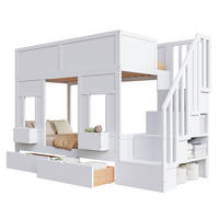 ETAGENBETT 90/200 cm in Weiß Kinderbett mit Treppe, 2 Schubladen und Stauraum - Weiß, Holzwerkstoff (90/200cm) - STILVORA