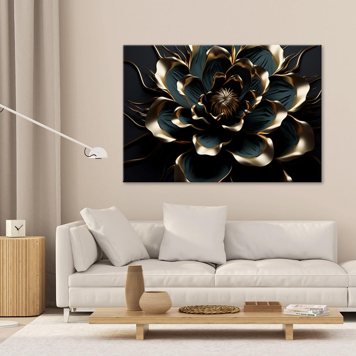 WANDBILD 3d lotusblume abstrakt ai - Goldfarben, Textil (60/40cm) - Feeby
