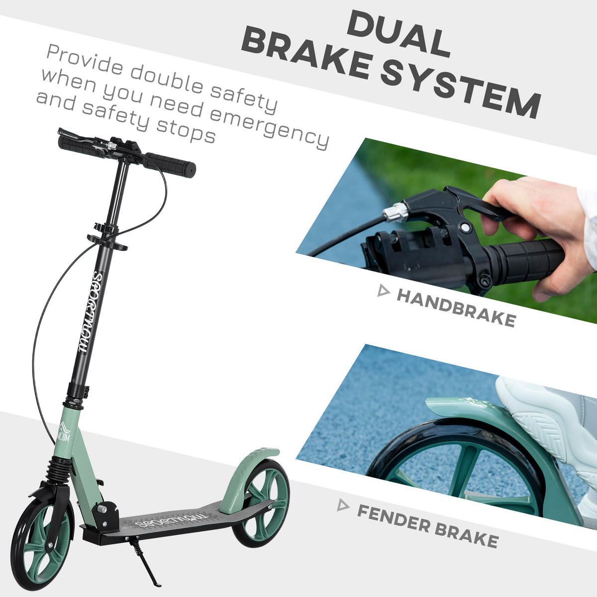 SCOOTER DE-18956 große 20 cm Rollen, Doppelbremse Grün - Grün, Metall (36.5/91.5cm) - ComfortXL