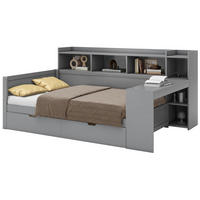 BETT 90/200 cm Grau mit Schreibtisch, 2 Schubladen und USB-Anschluss - Grau, Holzwerkstoff (90/200cm) - Flora Grace