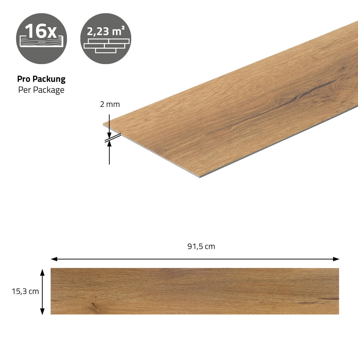 PVC BODENBELAG selbstklebend 2,23m²/16 Dielen Vinylboden Holzoptik Eiche Rustikal - Wildeiche, Kunststoff (91.5/15.3/0.2cm) - ML-DESIGN
