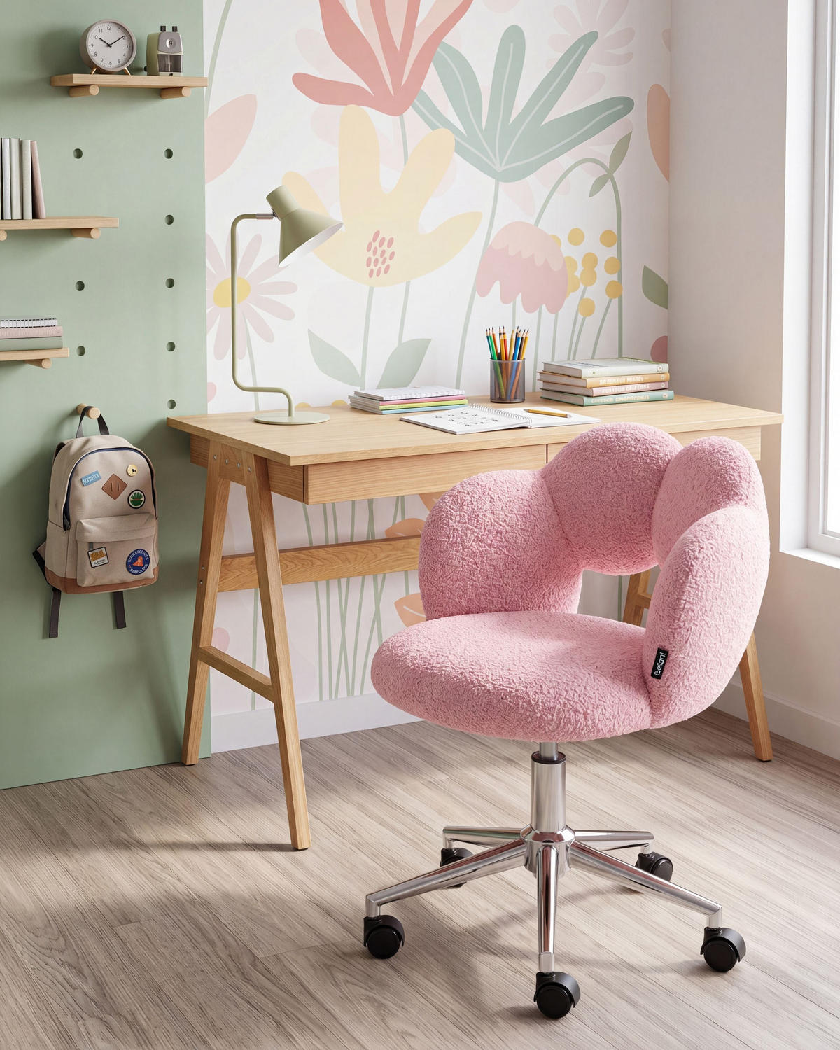 SCHREIBTISCHSTUHL Bouclé Rosa Whizzy - Pink/Silberfarben, Textil/Metall (59/64/50cm) - Beliani