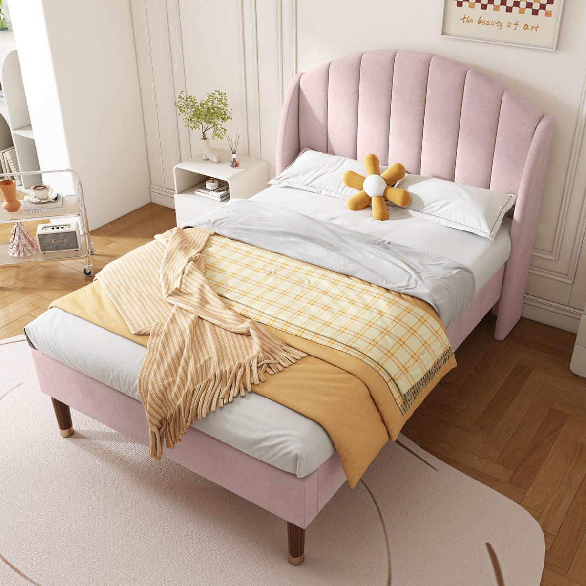 POLSTERBETT aus Samt 90x200 cm in Rosa mit Lattenrost & Kopfteil - Rosa, Textil (90/200cm) - Modfu