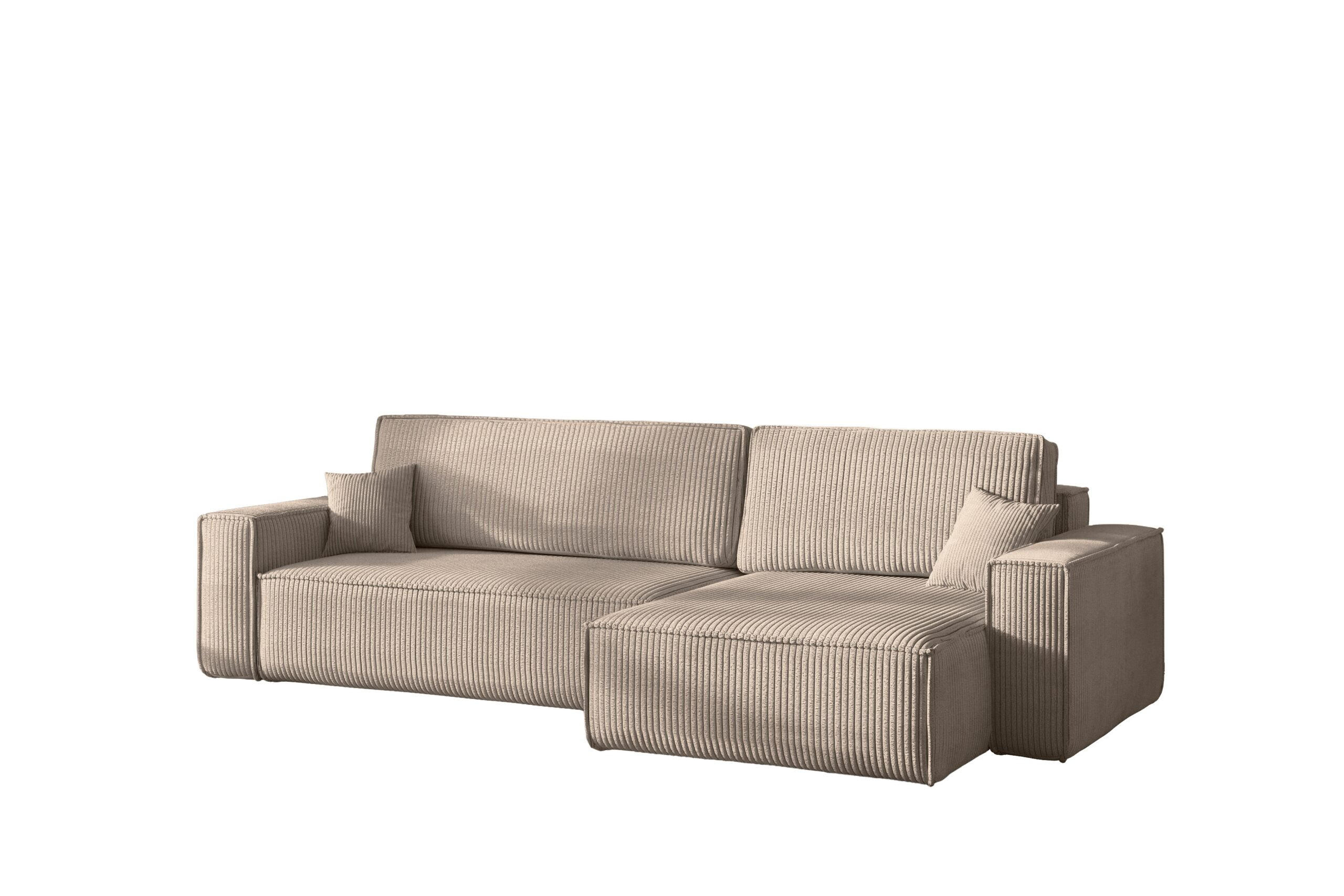 ECKSOFA Mit Schlaffunktion Und Bettkasten, Eckcouch BEST XL Stoff Poso Dicker Cord Dunkelbeige Rechts - Beige/Schwarz, Holz/Kunststoff (274/142cm) - Kaiser Möbel