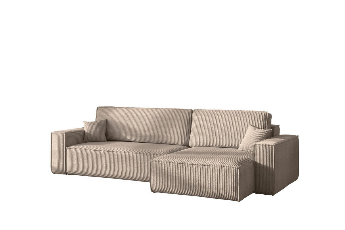ECKSOFA Mit Schlaffunktion Und Bettkasten, Eckcouch BEST XL Stoff Poso Dicker Cord Dunkelbeige Rechts - Beige/Schwarz, Holz/Kunststoff (274/142cm) - Kaiser Möbel