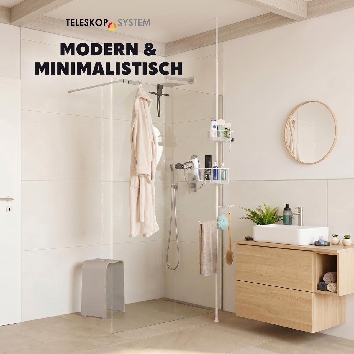 TELESKOP-BADREGAL, ausziehbar bis max. 290 cm, Metall, weiß - Weiß, Metall (34.5/290/34.5cm) - bremermann