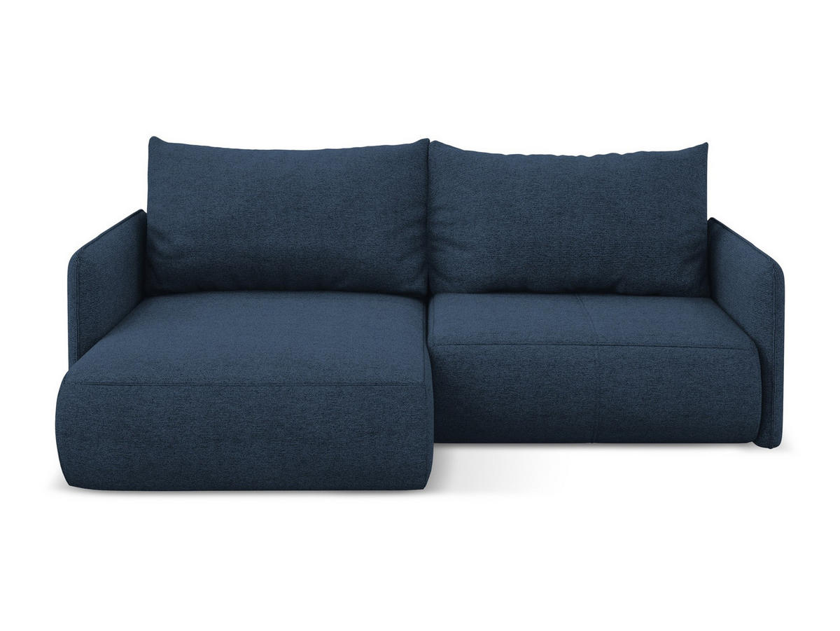 ECKSOFA mit Schlaffunktion Chenille Stoff Blau - Blau/Schwarz, Kunststoff/Textil (148/207cm) - Makamii