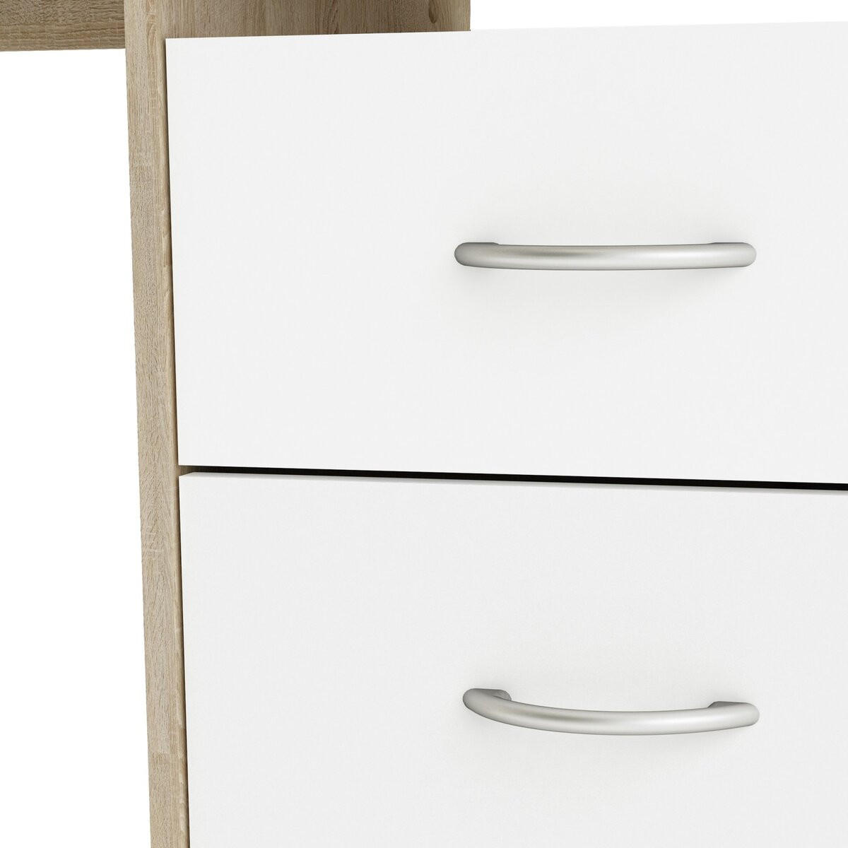 SCHREIBTISCH 1 Fach 3 Schubladen L123 cm - Aristote - Eichefarben/Weiß, Holzwerkstoff (123/50.1/76.5cm) - Calicosy