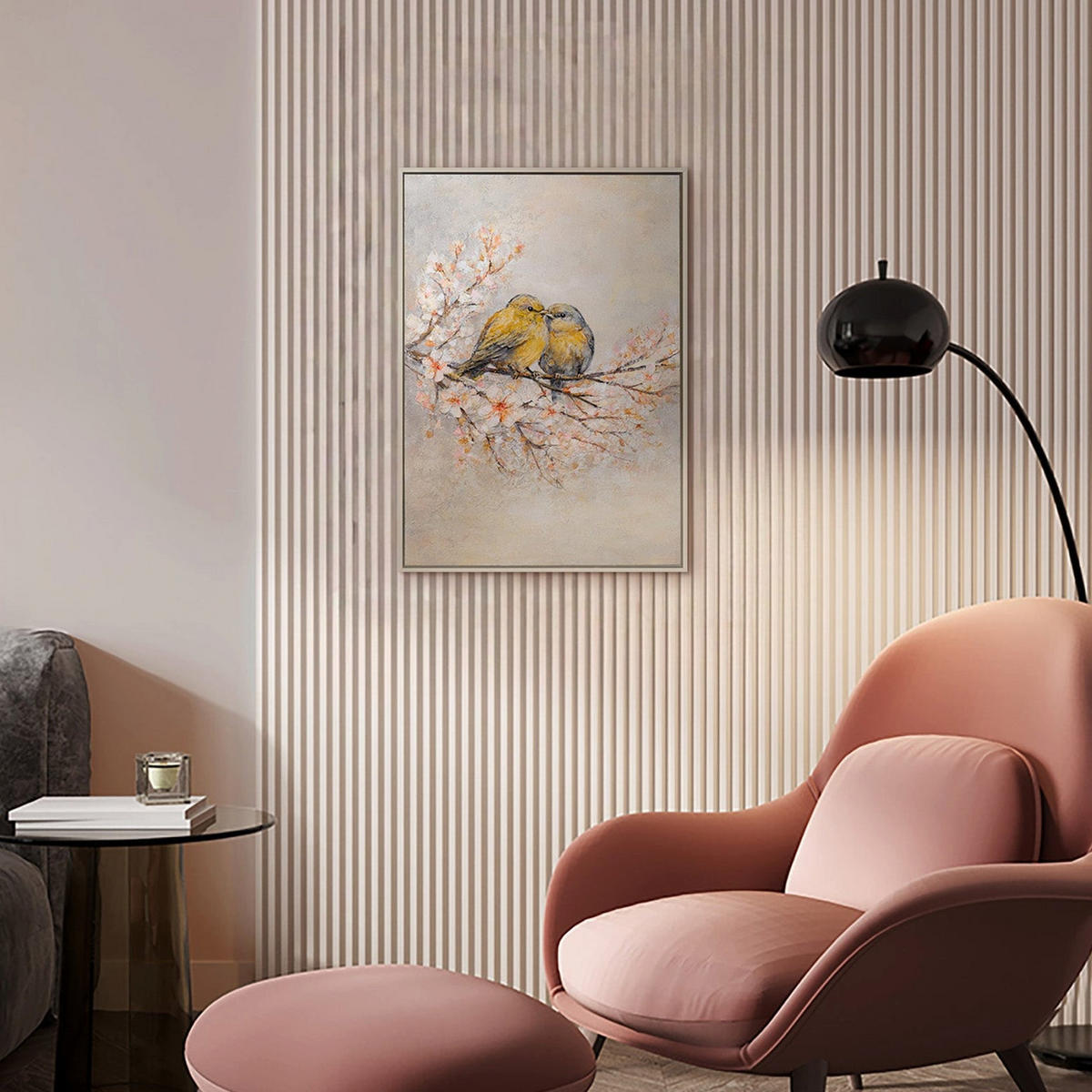 GEMÄLDE Zarte Vögel Schattenfugenrahmen Beige 70x50 cm - Beige, Holz (70/50cm) - YS-art gallery
