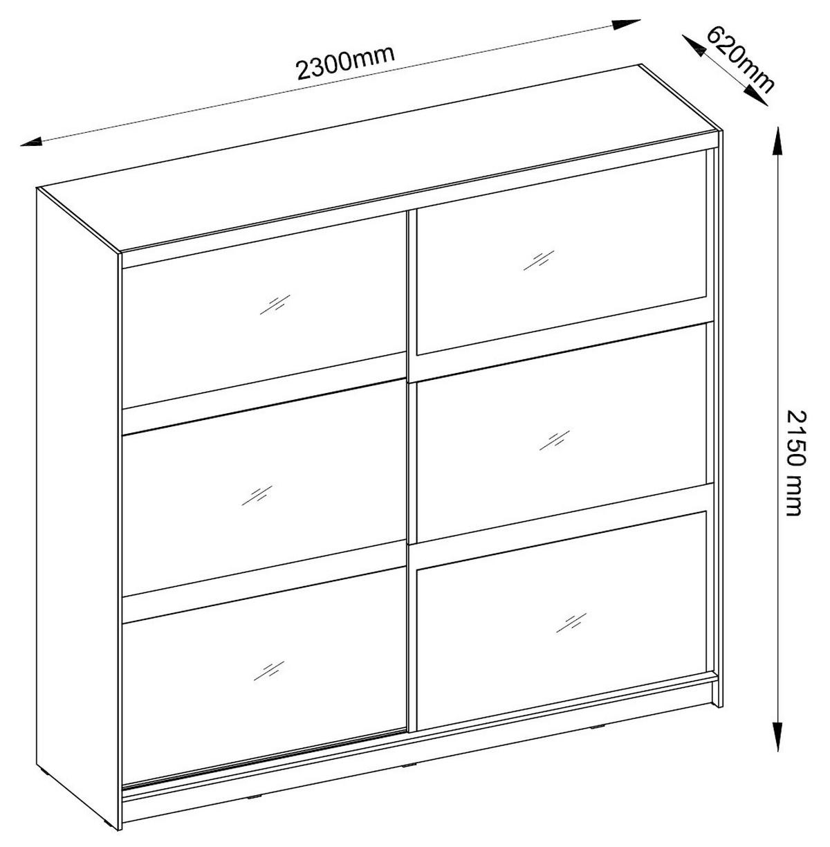 SCHIEBETÜRENSCHRANK Fino graphit 230 / 62 / 215cm - Weiß/Grau, Holz/Holzwerkstoff (230/215/62cm) - Feldmann-Wohnen