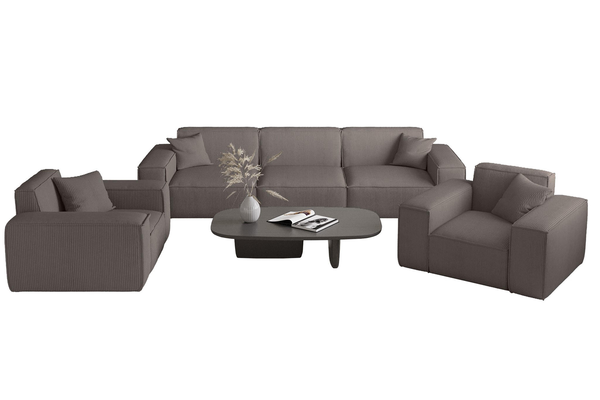 SOFASET Celes Premium 3-1-1 Stoff Scala - Taupe, Holzwerkstoff/Textil (225/73/88cm) - Fun Möbel