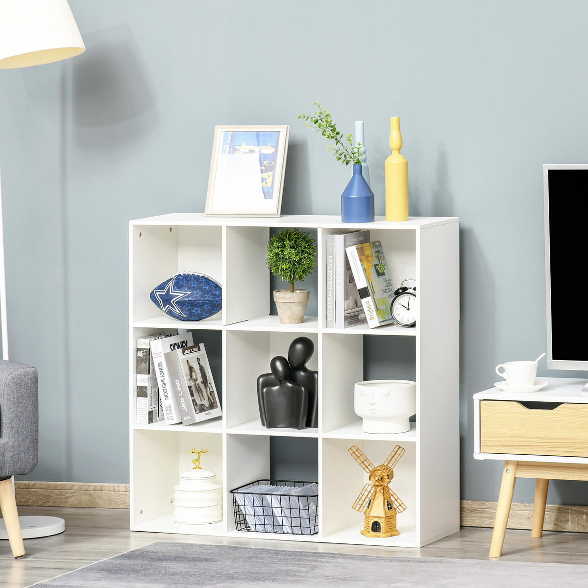 BÜCHERREGAL,9 Holzfächer 91,5x29,5x91,5cm,weiß - Weiß, Kunststoff (91.5/91.5/29.5cm) - Vallsero