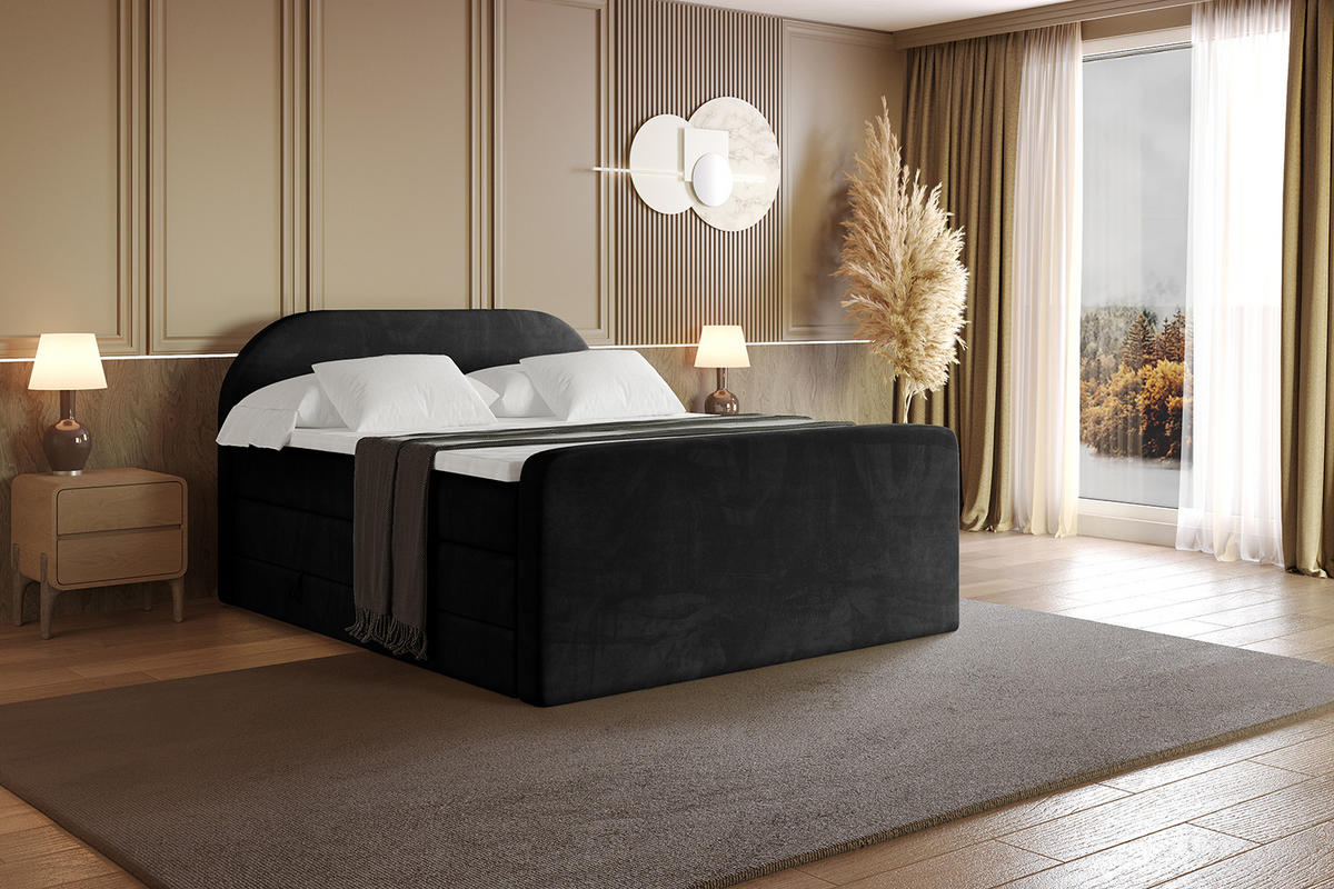 BOXSPRINGBETT mit Matratze und Lattenrost - NOX-Z KING-160x200 - Schwarz Casablanca - Schwarz, Holzwerkstoff (160/200cm) - ALTDECOR