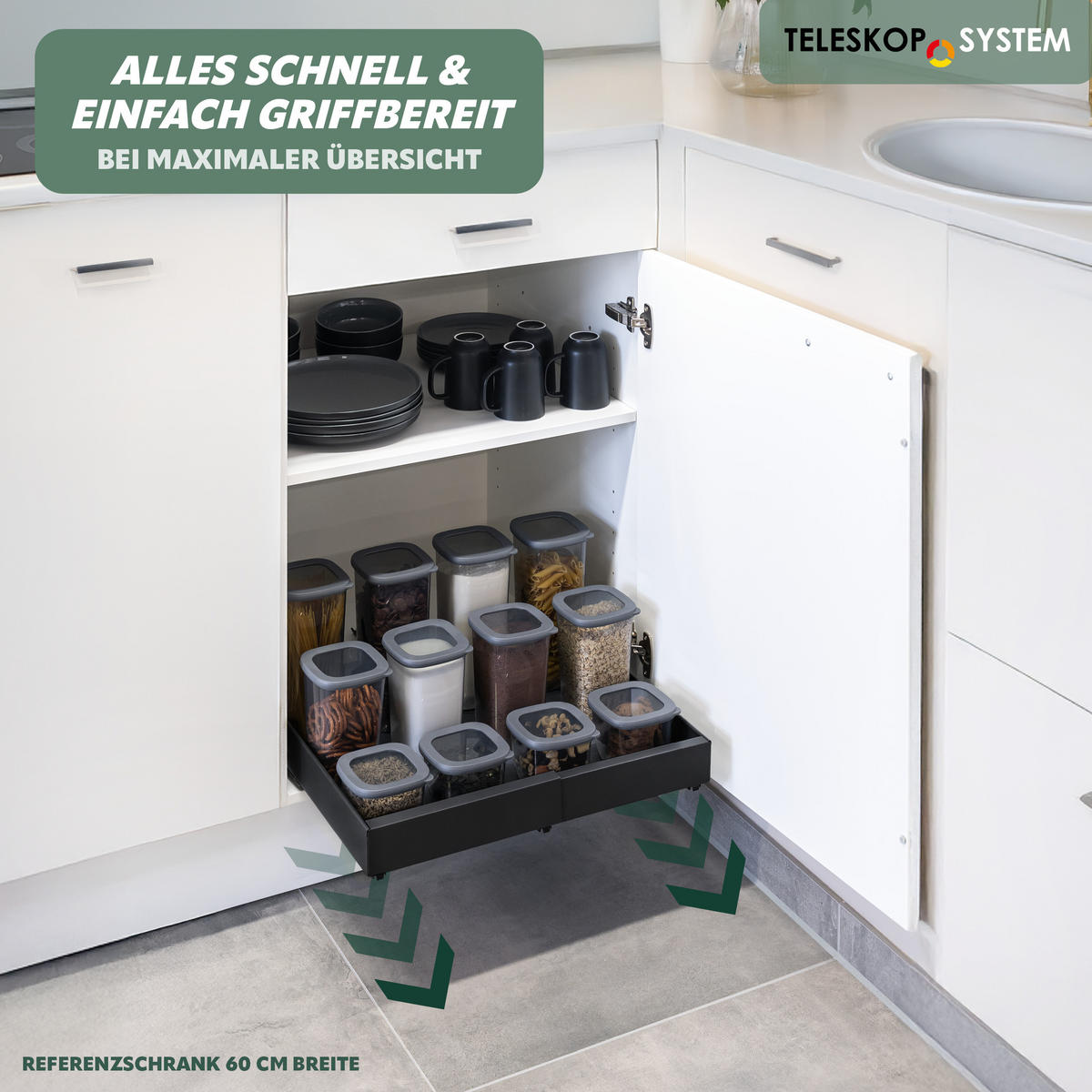 TELESKOPSCHUBLADE, ausziehbar, Metall, schwarz - Schwarz, Metall (67/6/42cm) - bremermann