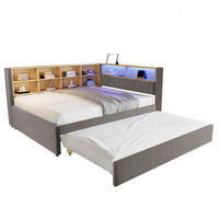 BETT 140/200 cm mit Ausziehbett 90/190 cm, LED und USB-/Type-C-Anschlüssen - Dunkelgrau, Textil (140/200cm) - Flora Grace