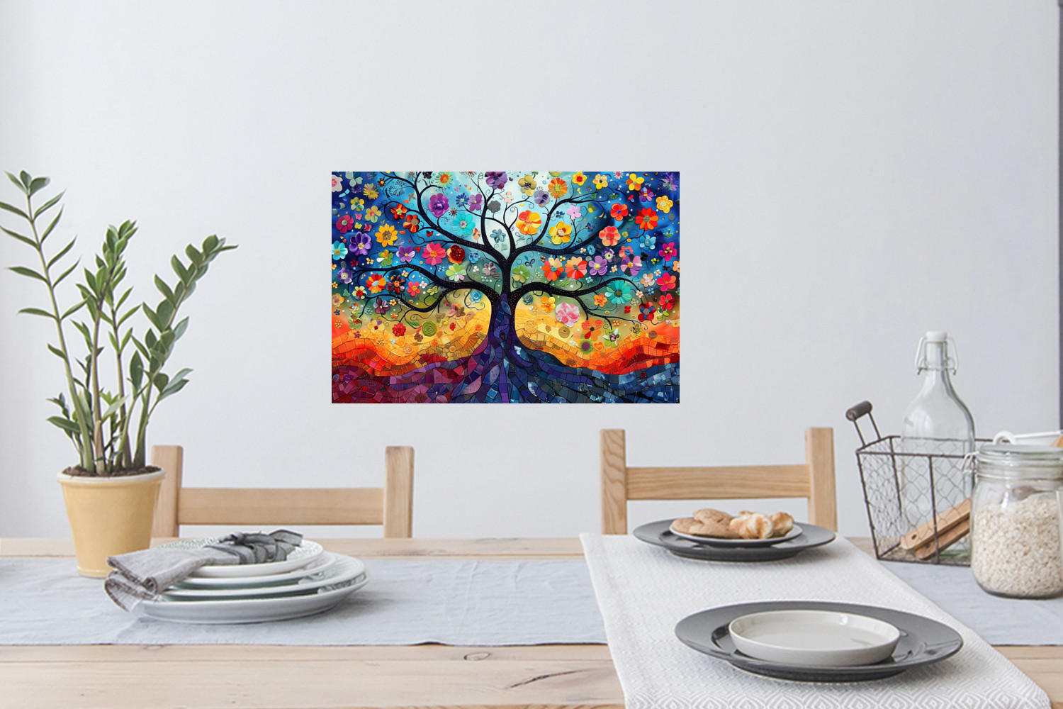 WANDTATTOO Kunst - Baum des Lebens - Blumen - Hippie 60x40 cm - Dunkelblau, Kunststoff (60/40/0.1cm) - MuchoWow