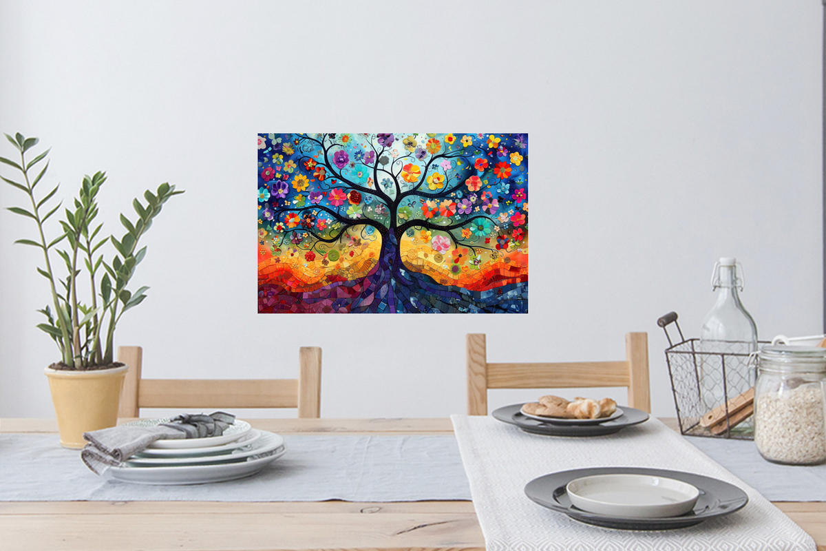 WANDTATTOO Kunst - Baum des Lebens - Blumen - Hippie 60x40 cm - Dunkelblau, Kunststoff (60/40/0.1cm) - MuchoWow