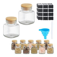 12xGEWÜRZGLÄSER - Transparent, Glas/Holz (5/7.5/5cm) - Relaxdays