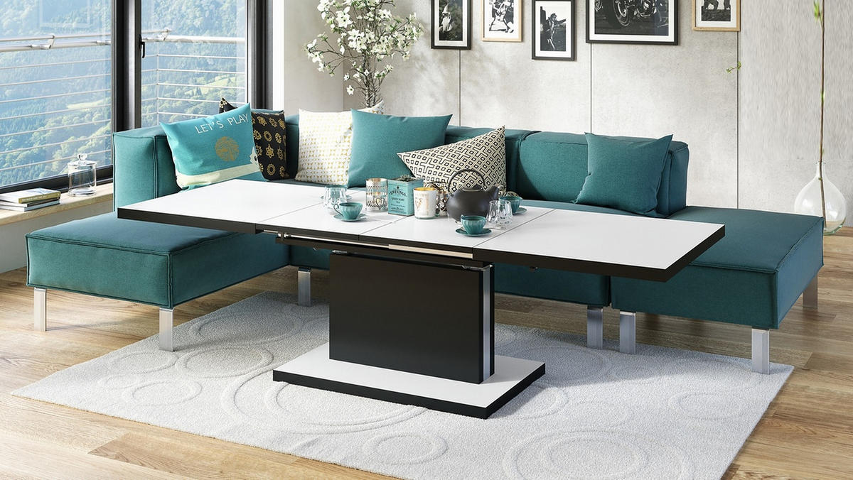 COUCHTISCH rechteckig Weiß matt - Schwarz matt ausziehbar höhenverstellbar - Schwarz/Weiß, Holzwerkstoff (80/120/56cm) - designimpex