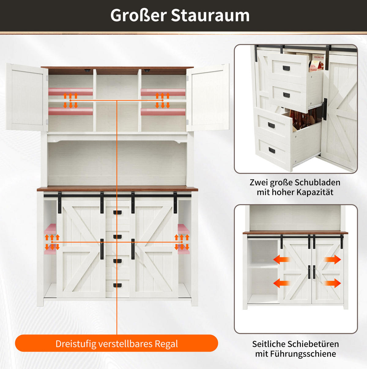 BUFFET 115/40/174,7 cm aus MDF und Metall mit LED-Beleuchtung Weiß - Weiß, Holzwerkstoff (115/174.7/40cm) - Modenvie