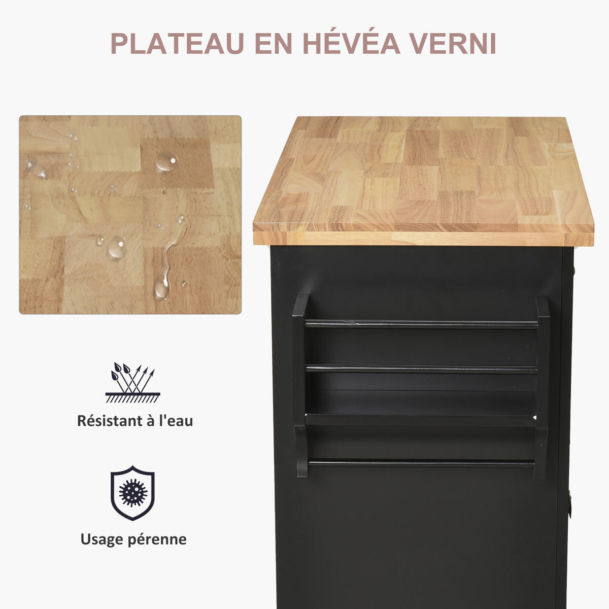 KÜCHENINSEL Schwarz 1 Stück - Schwarz, Holzwerkstoff (44/82/111cm) - GiPP