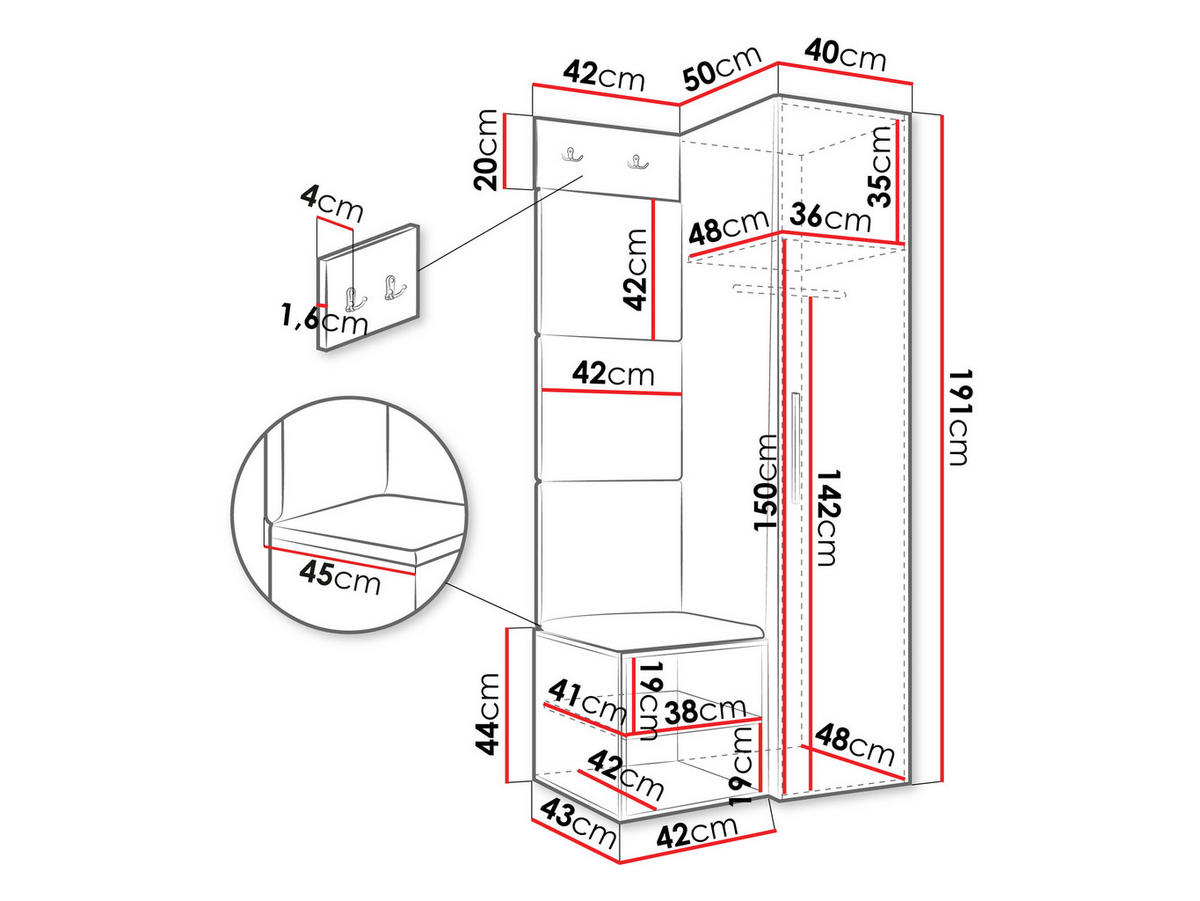 GARDEROBEN-SET Medi III - Schwarz/Eiche Artisan, Holzwerkstoff/Kunststoff (40/191/50cm) - MIRJAN24