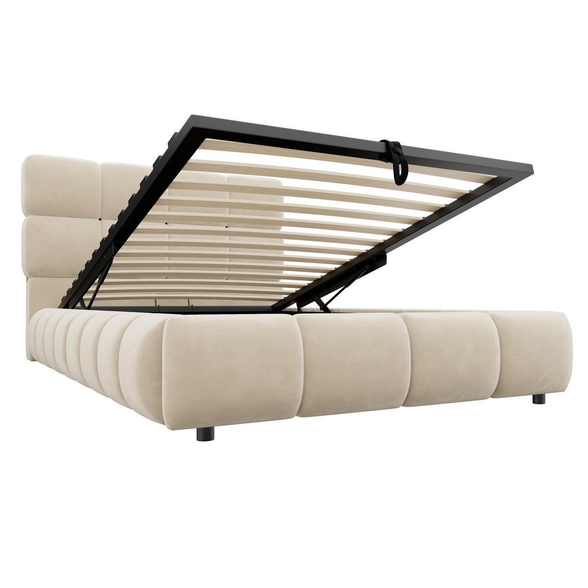 POLSTERBETT 90 x 200 cm mit LED und Stauraum, Beige - Beige, Textil (90/200cm) - FLIEKS