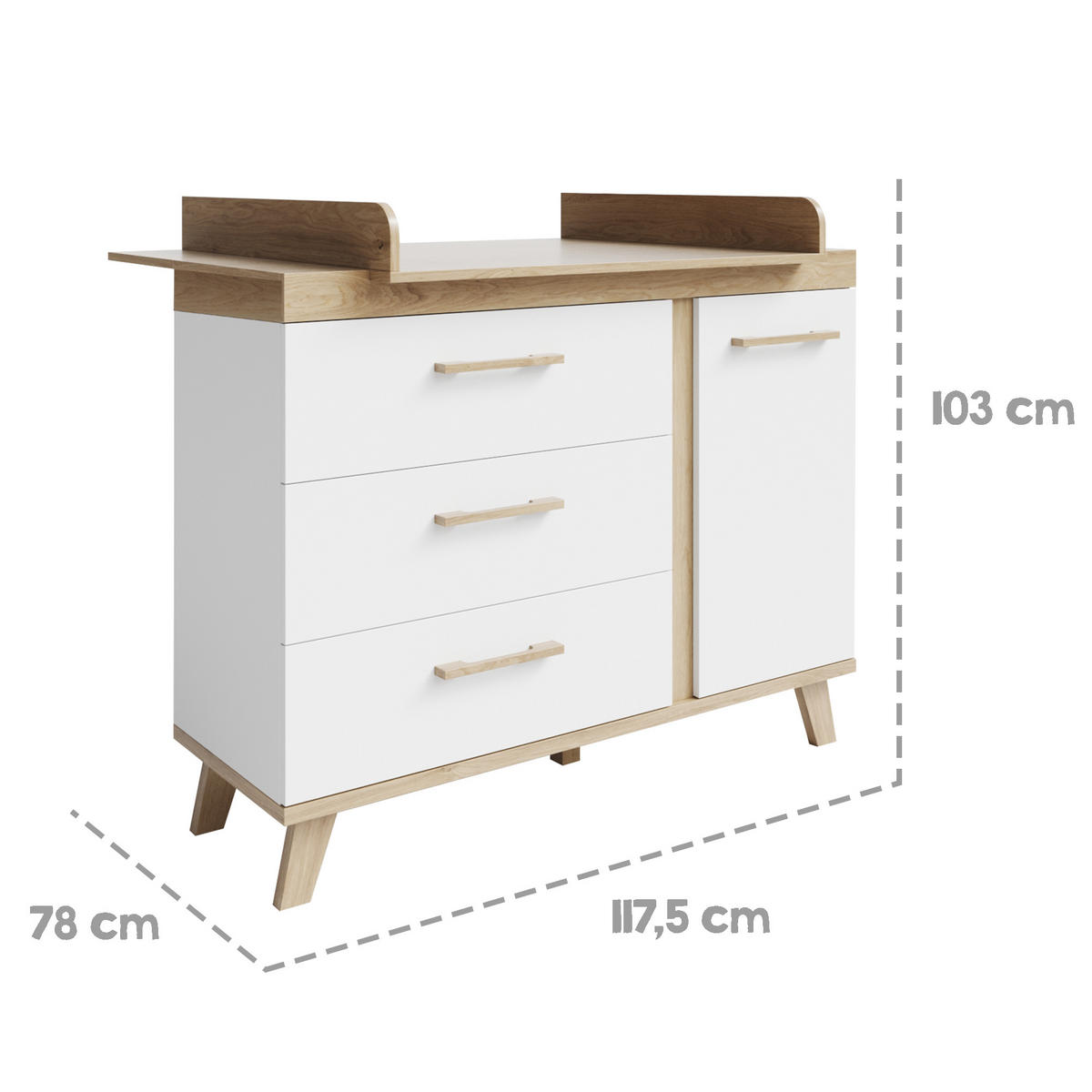 WICKELKOMMODE Smile - Eiche Artisan/Weiß, Holz/Holzwerkstoff (117.5/103/78cm) - Roba