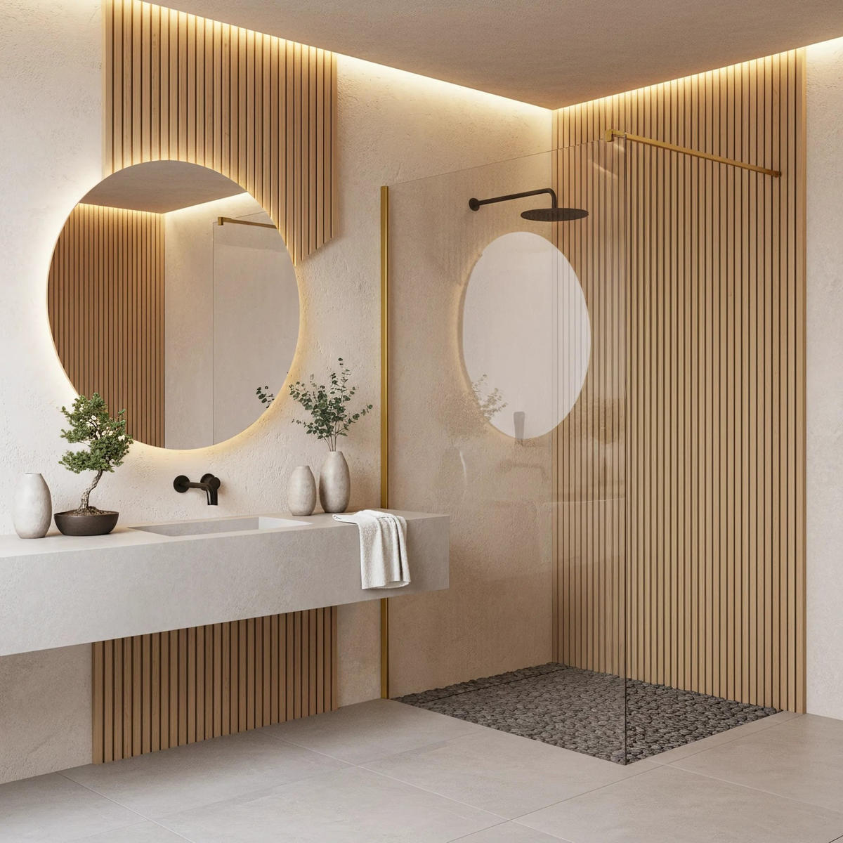 DUSCHWAND Rea Flexi Transparent / Brush Gold 80 - Goldfarben, Glas (120/80/195cm) - REA