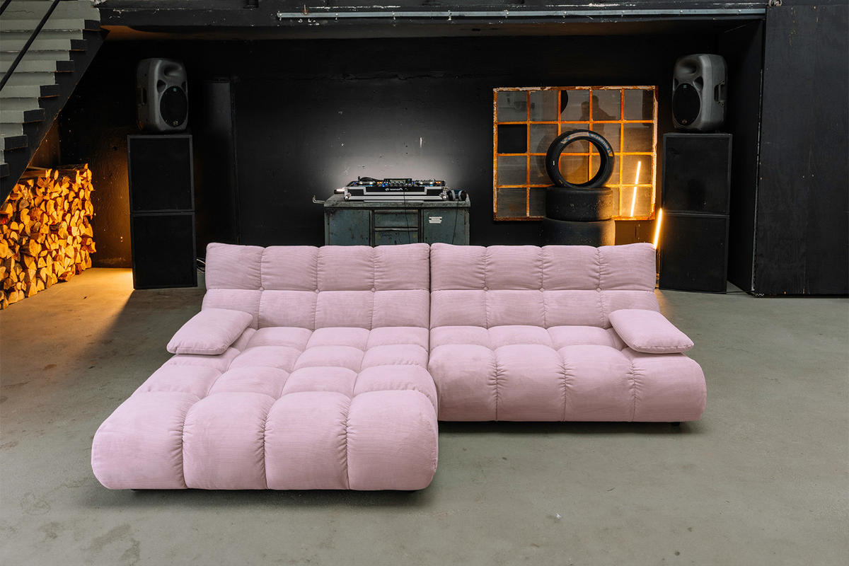 ECKSOFA VIVIEN Pink Cord - Pink/Schwarz, Kunststoff/Textil (290/178cm) - KAWOLA