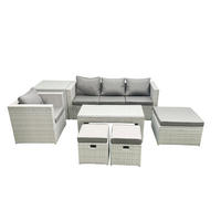 BALKONMÖBEL-SET Polyrattan Hellgrau-Mix 7-teilig - Hellgrau/Grau, Glas/Kunststoff - Fimous