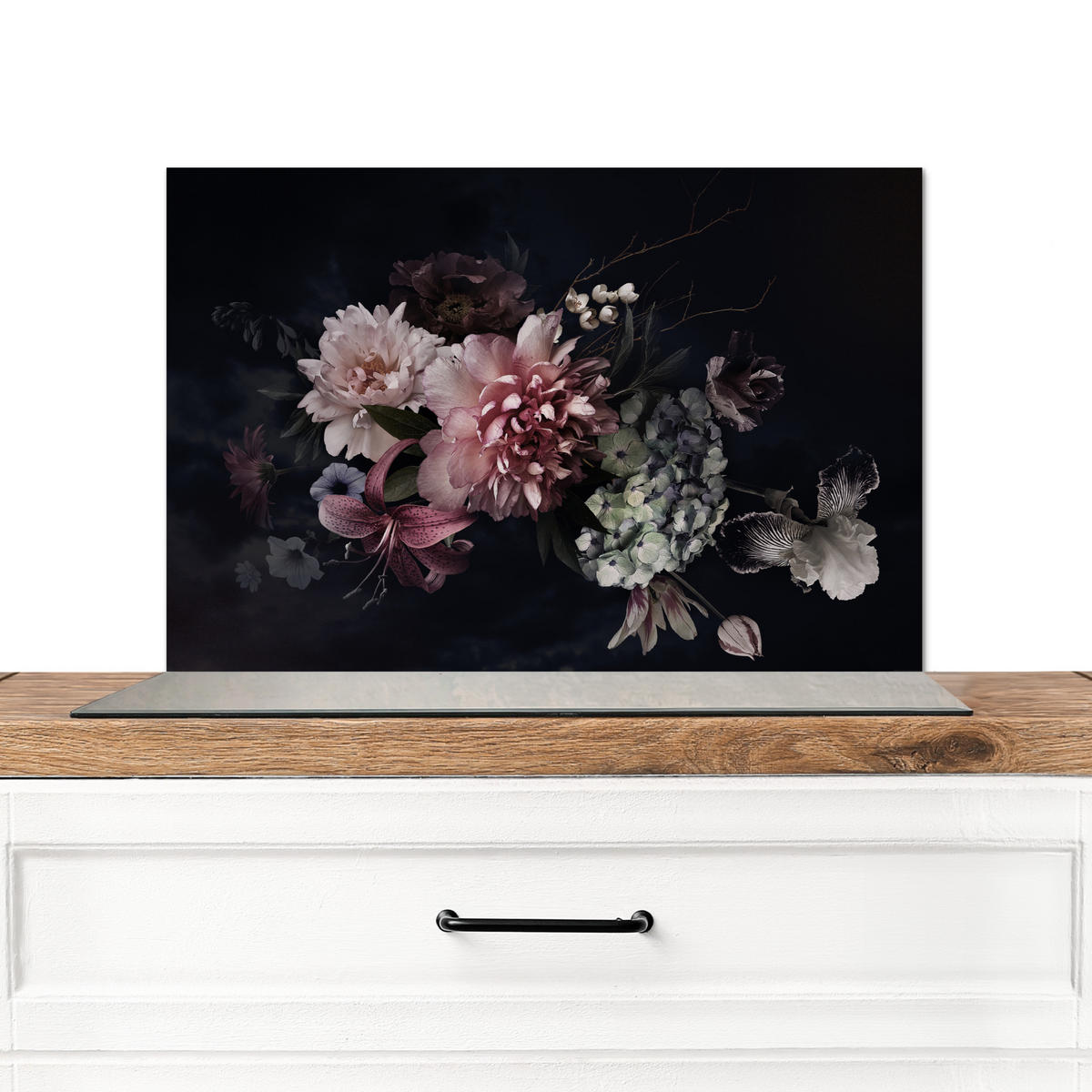 SPRITZSCHUTZ KÜCHE Blumen - Vintage - Pastell - Rosa - Weiß 70x50 cm - Altrosa, Metall (70/0.3/50cm) - MuchoWow