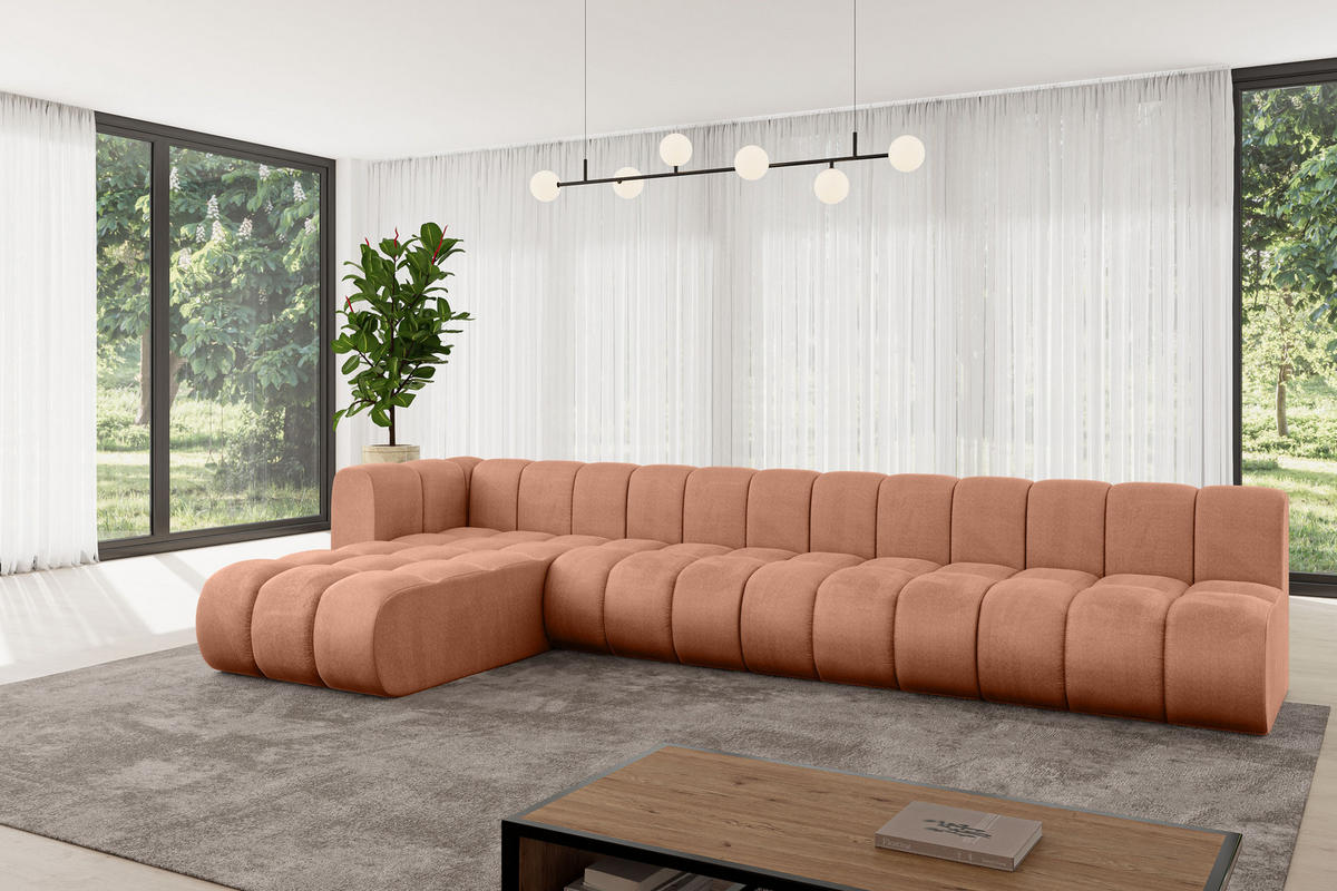 ECKSOFA modulares Sofa Darnel-L3 - 387x177x70 cm Apricot - Koralle, Holzwerkstoff/Textil (387/177cm) - ALTDECOR