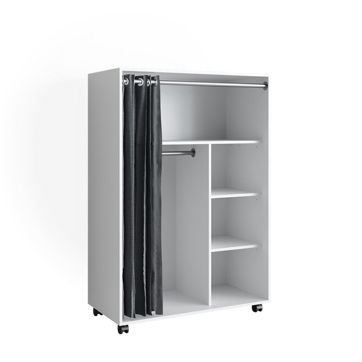 KLEIDERSCHRANK Doros Weiß 100 x 146.6 cm offen, mit Rollen - Weiß, Holzwerkstoff (100/146.6/50cm) - Vicco