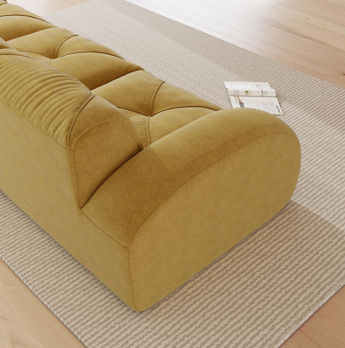 SOFA Modulsofa 4-Sitzer Chenille Yellow mit 2 Hockern - Gelb, Kunststoff (171/76/358.1cm) - Meubliv