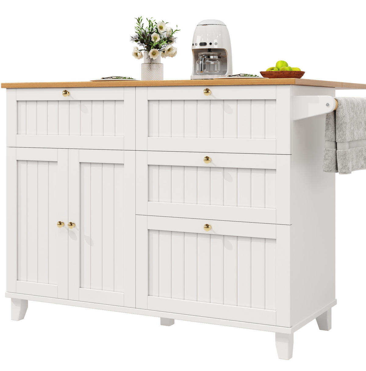 KÜCHENINSEL mit Stauraum 133 x 37,3/70 x 88 cm Weiß - Weiß, Holz (70/88/133cm) - Beauniv