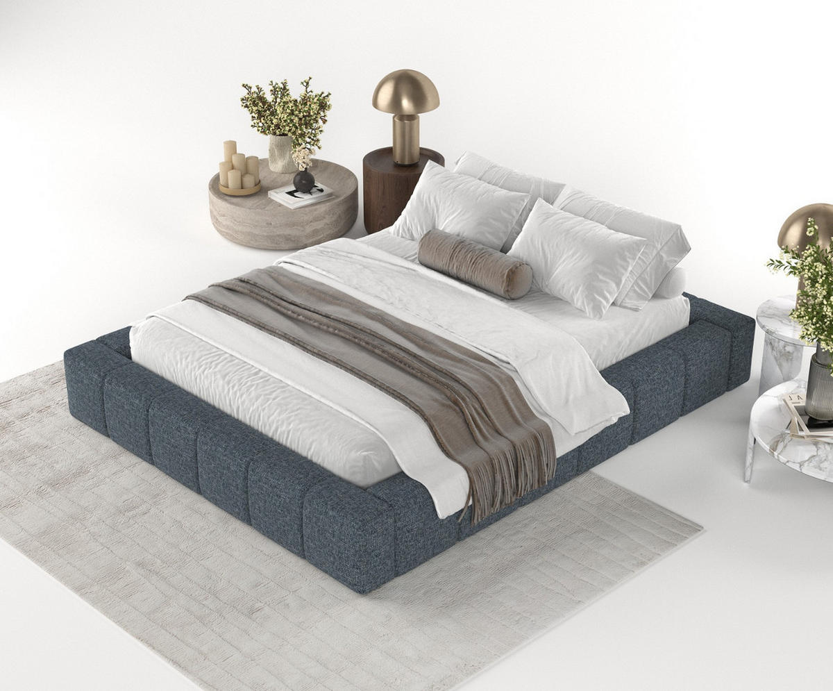 POLSTERBETT Kea mit Stauraum 200/200 cm Marineblau im Modesto Stoff - Schwarz/Naturfarben, Holz/Holzwerkstoff (200/200cm) - AltaBeds