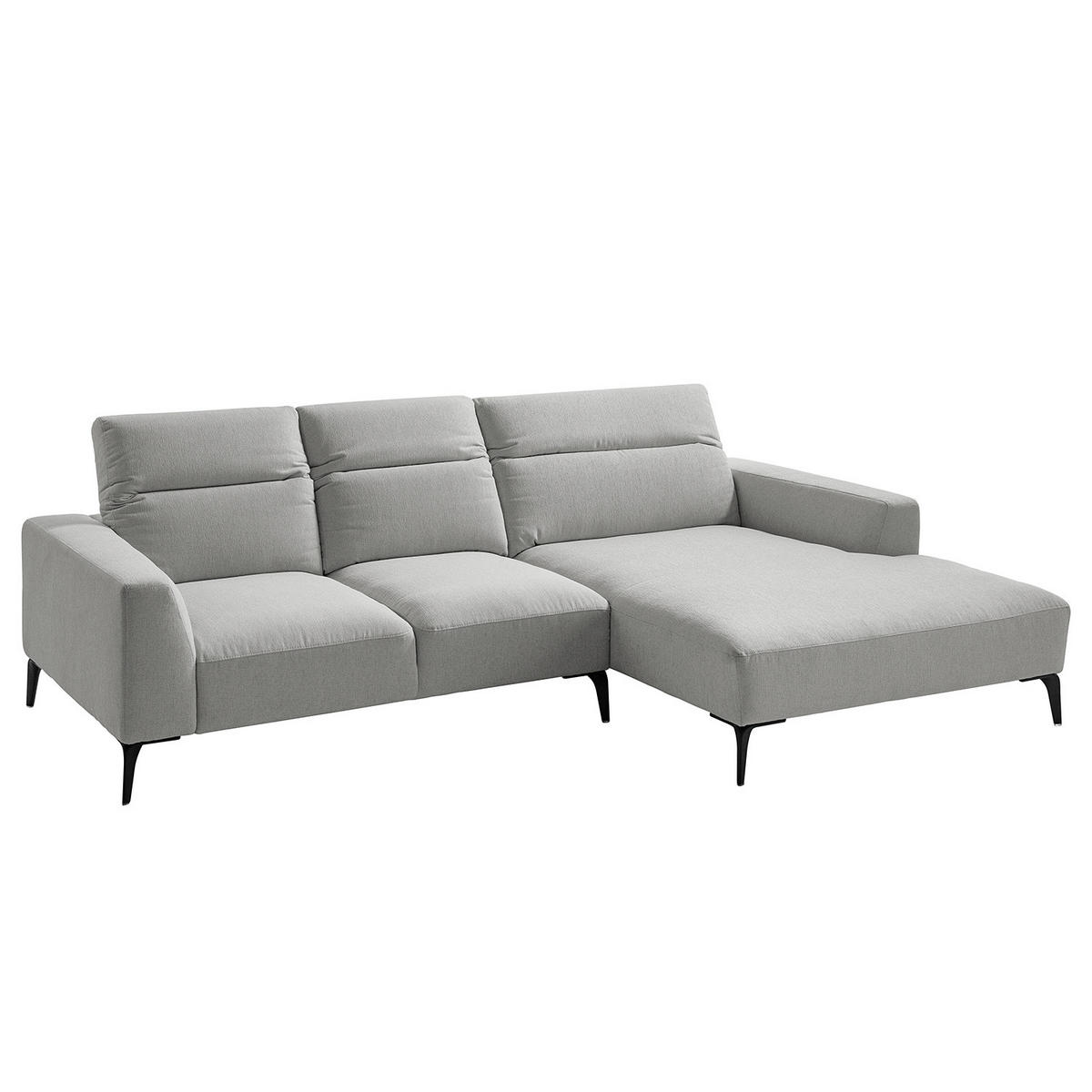 ECKSOFA mit Longchair - Hellgrau/Schwarz, Textil/Metall (265/180cm) - home24