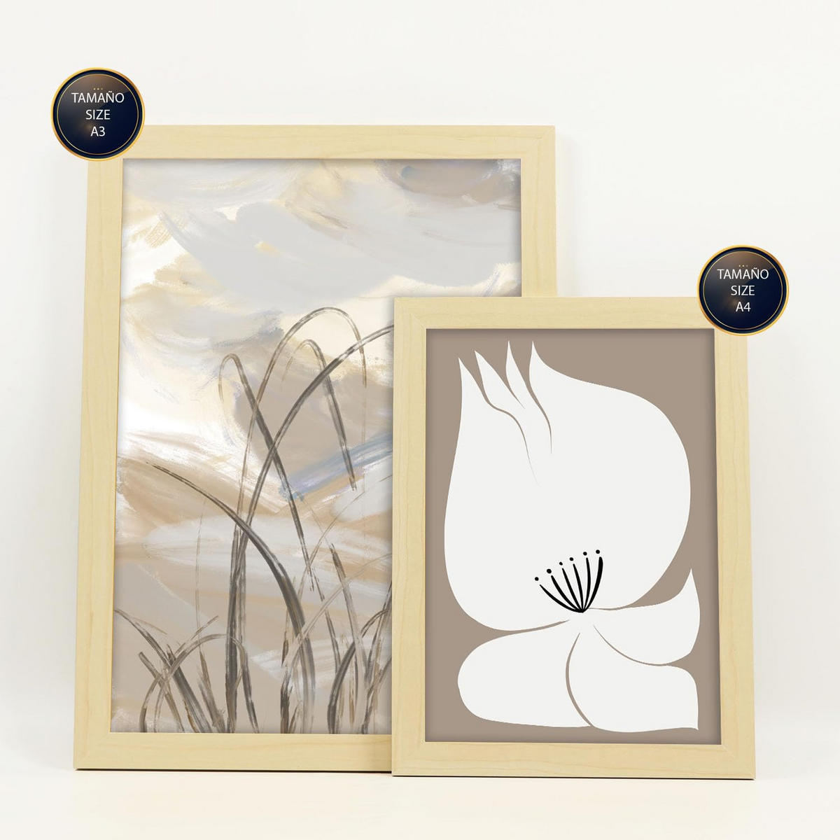 POSTER Set Mit 6 Latente Natur In Kulissen Abstracts Ästhetische Dekorative Gemälde Für Ihr Wohnzimmer Zuhause A3 & A4 Rahmen Aus Hellem Holz - Beige, Papier (29/3cm) - Nacnic