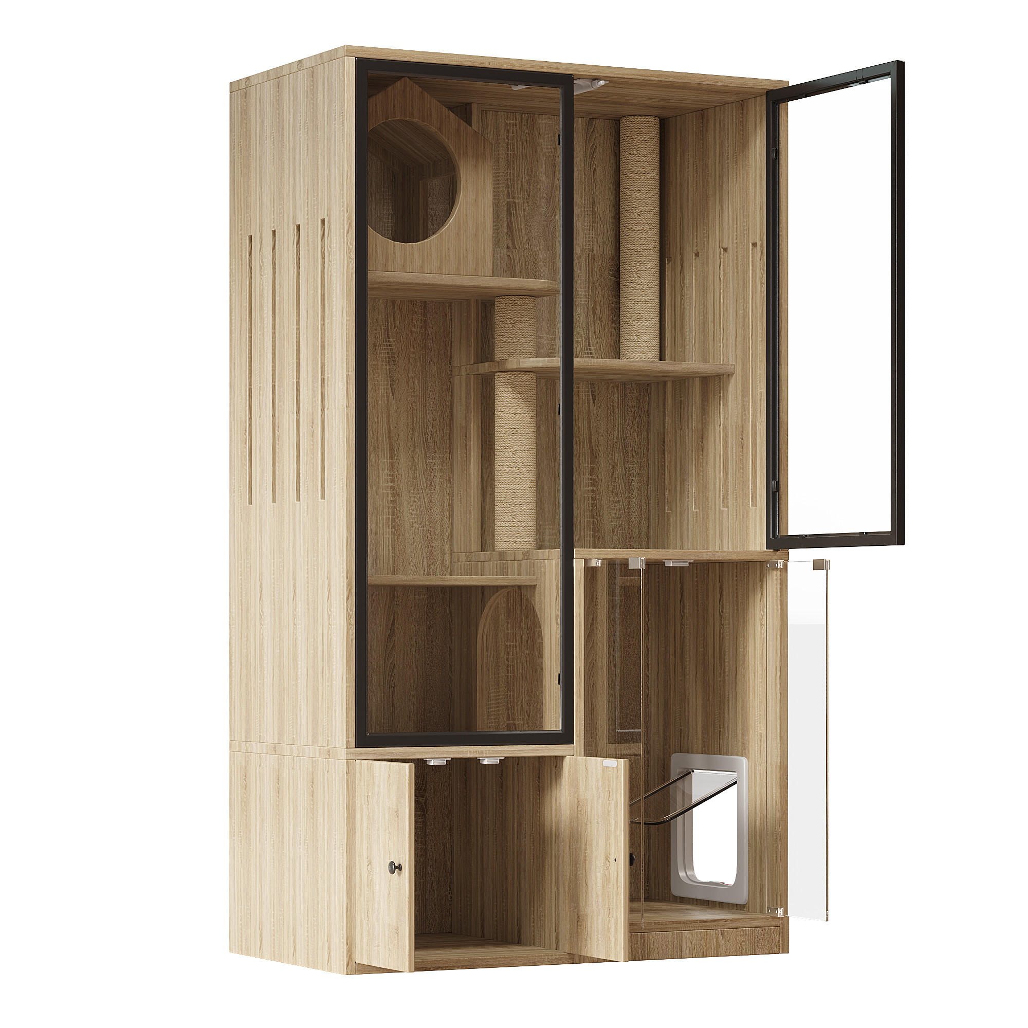 VITRINE Naturfarben 90×50×160 cm aus MDF mit Glasfronten und verriegelbarer Tür - Naturfarben, Holzwerkstoff (90/160/50cm) - Luhomfu