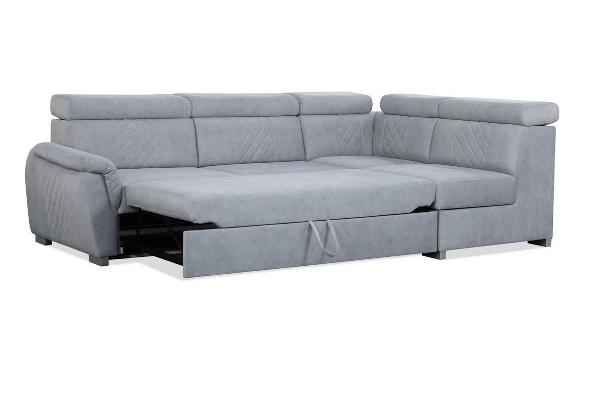 ECKSOFA Ravini Grau, mit Schlaffunktion und verstellbaren Kopfstützen, rechte seite - Grau, Holzwerkstoff (253/156cm) - Bettso