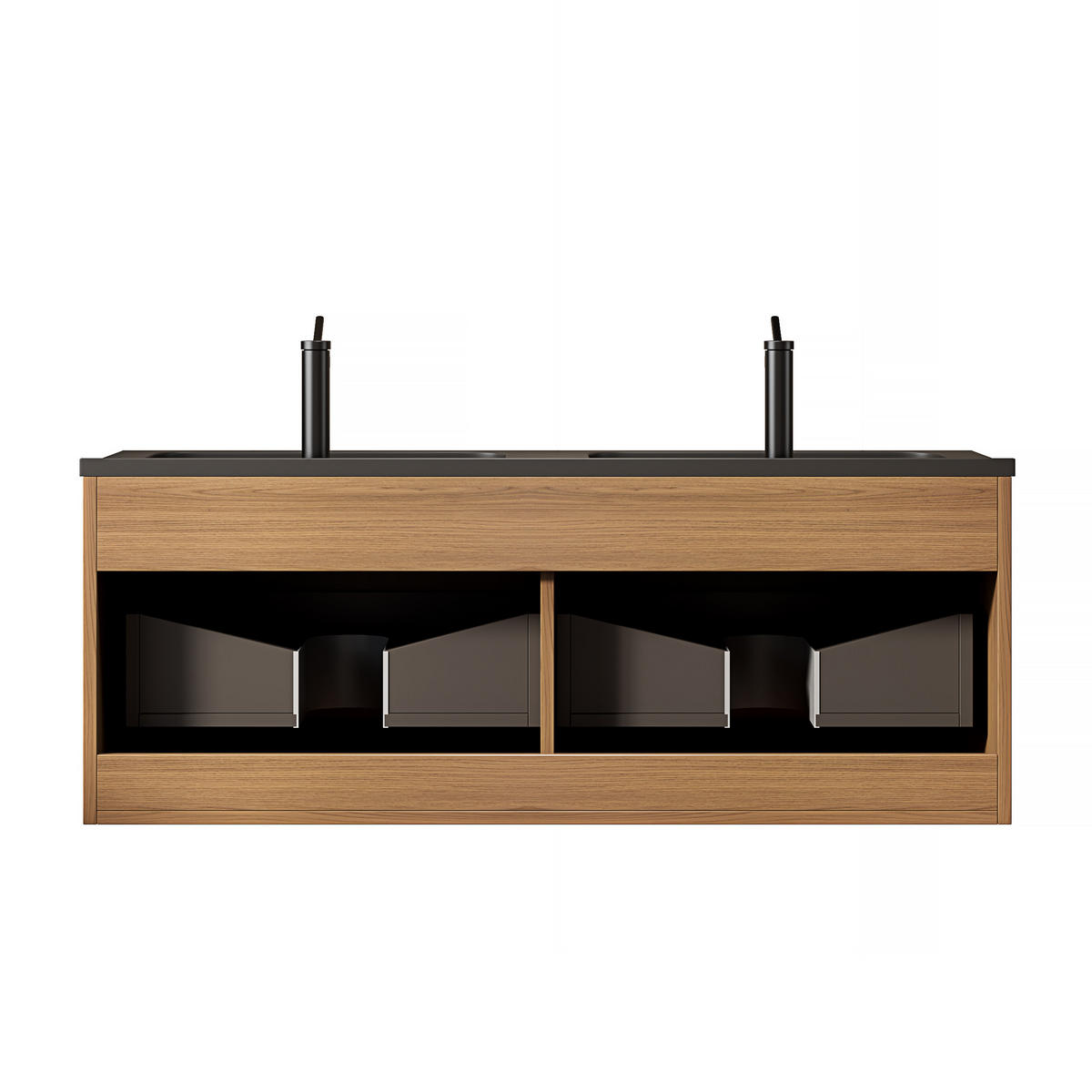 WASCHTISCHKOMBI Schwarz schwebend mit Doppelbecken - Eiche San Remo, Holzwerkstoff/Kunststoff (121/46.5/46cm) - Urban Meuble