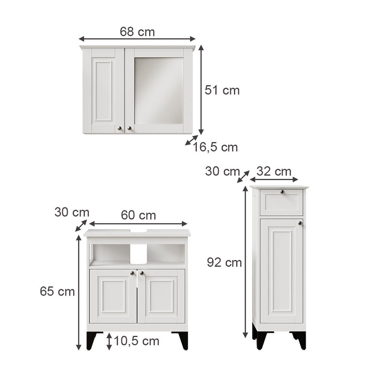 KUPAONSKI SET SA SREDNJIM ORMAROM Vanity Bijela 3 dijela - bijela, drvni materijal (60/65/30cm) - Vicco