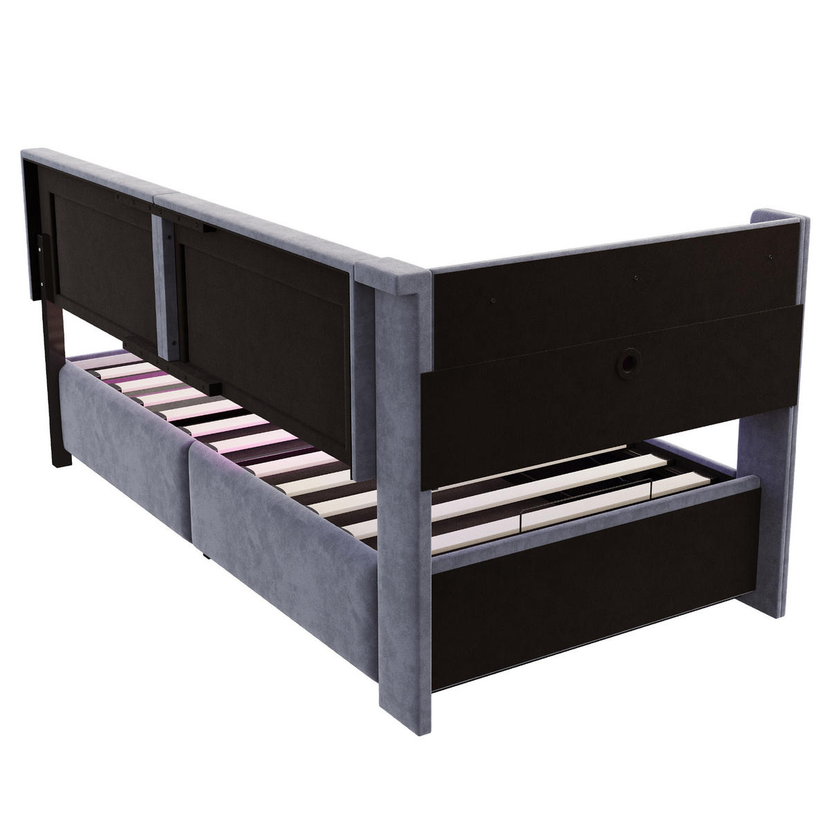 POLSTERBETT 90x200 Dunkelgrau Samt LED Stauraum - Grau, Textil (90/200cm) - FLIEKS