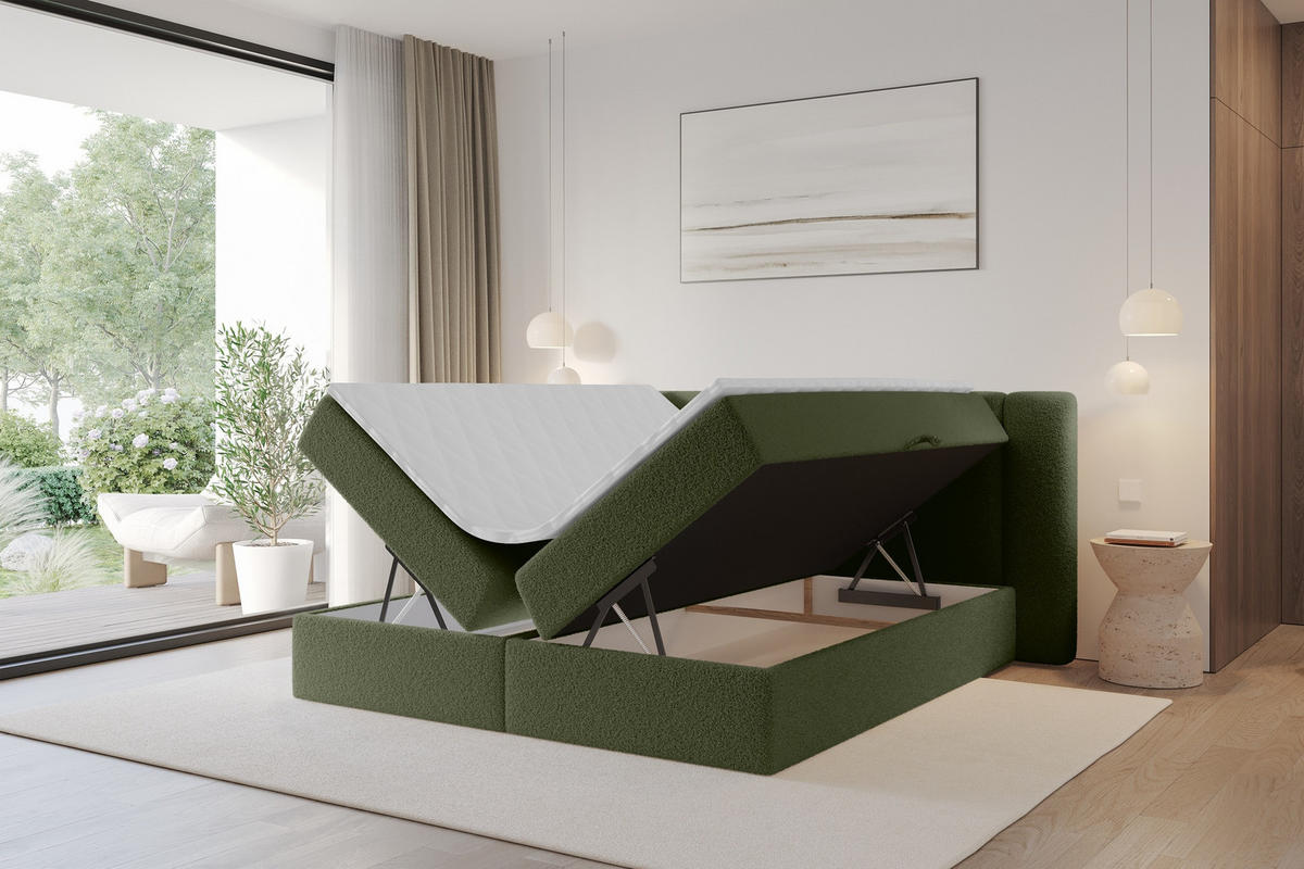 BOXBETT mit Matratze H3 - EVON - 140x200 cm Grün - Jadegrün, Holzwerkstoff (140/200cm) - ALTDECOR