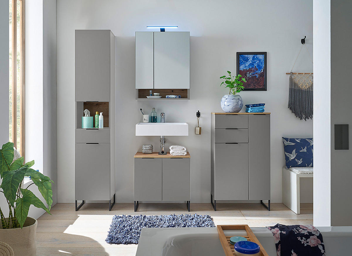 SPIEGELSCHRANK mit Beleuchtung - Grau, Holzwerkstoff (60/75/22cm) - home24